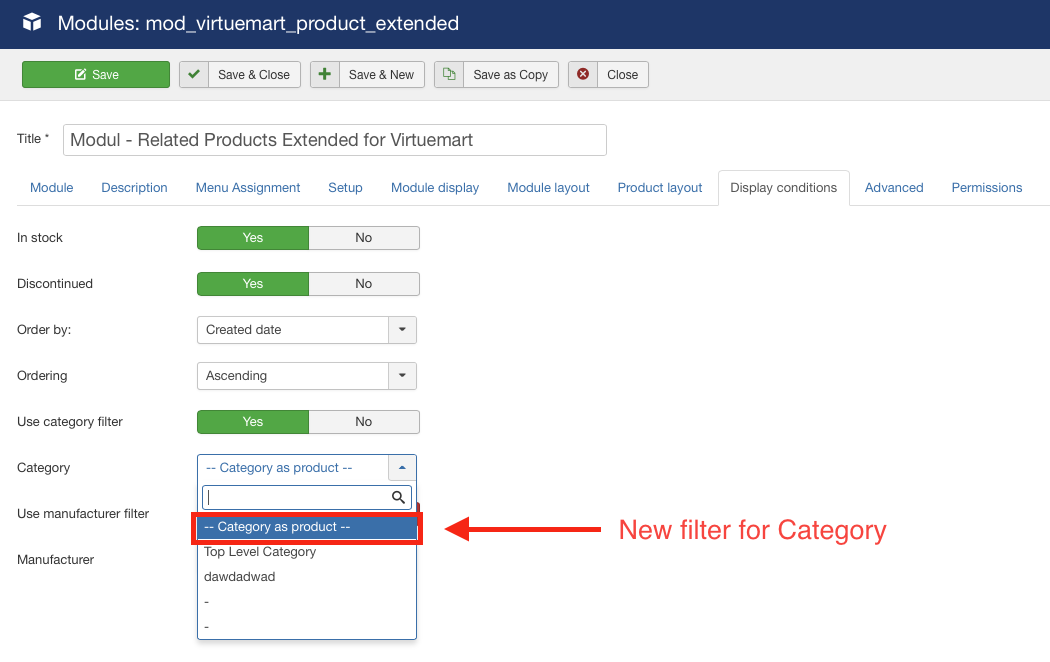 Option to display products from the same category as the selected product